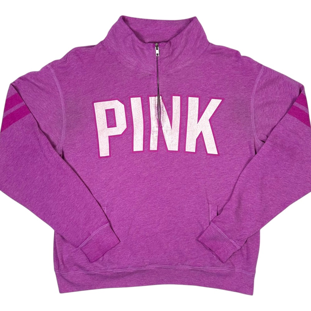 Victoria's Secret PINK Quarter Zip Sweatshirt Purple Logo Pullover Medium